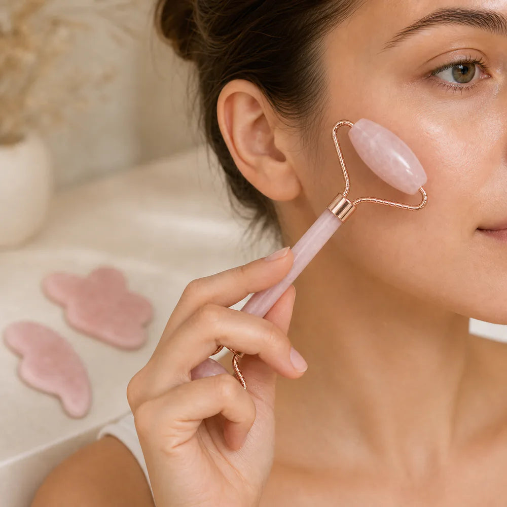 Lunea Sculpt – třídílná sada masážního válečku a gua sha – ukázka použití