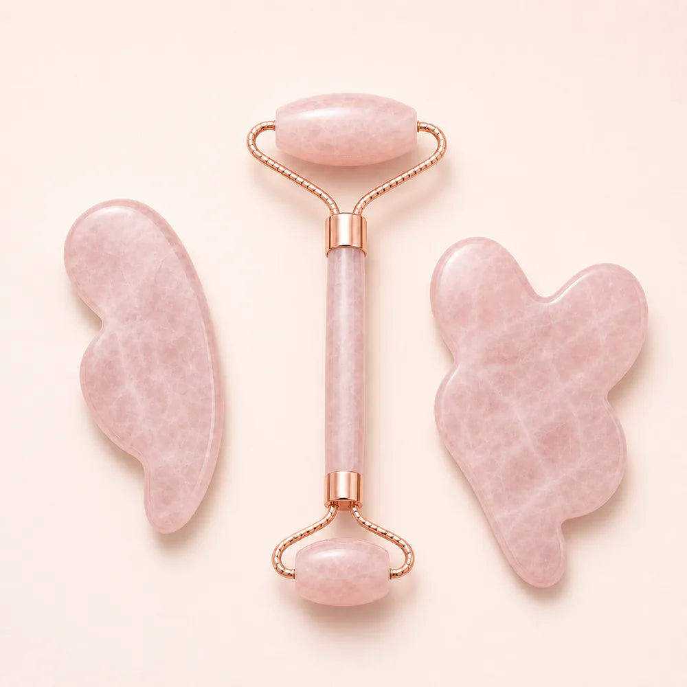 Lunea Sculpt – třídílná sada masážního válečku a gua sha – měřítko a obsah balení