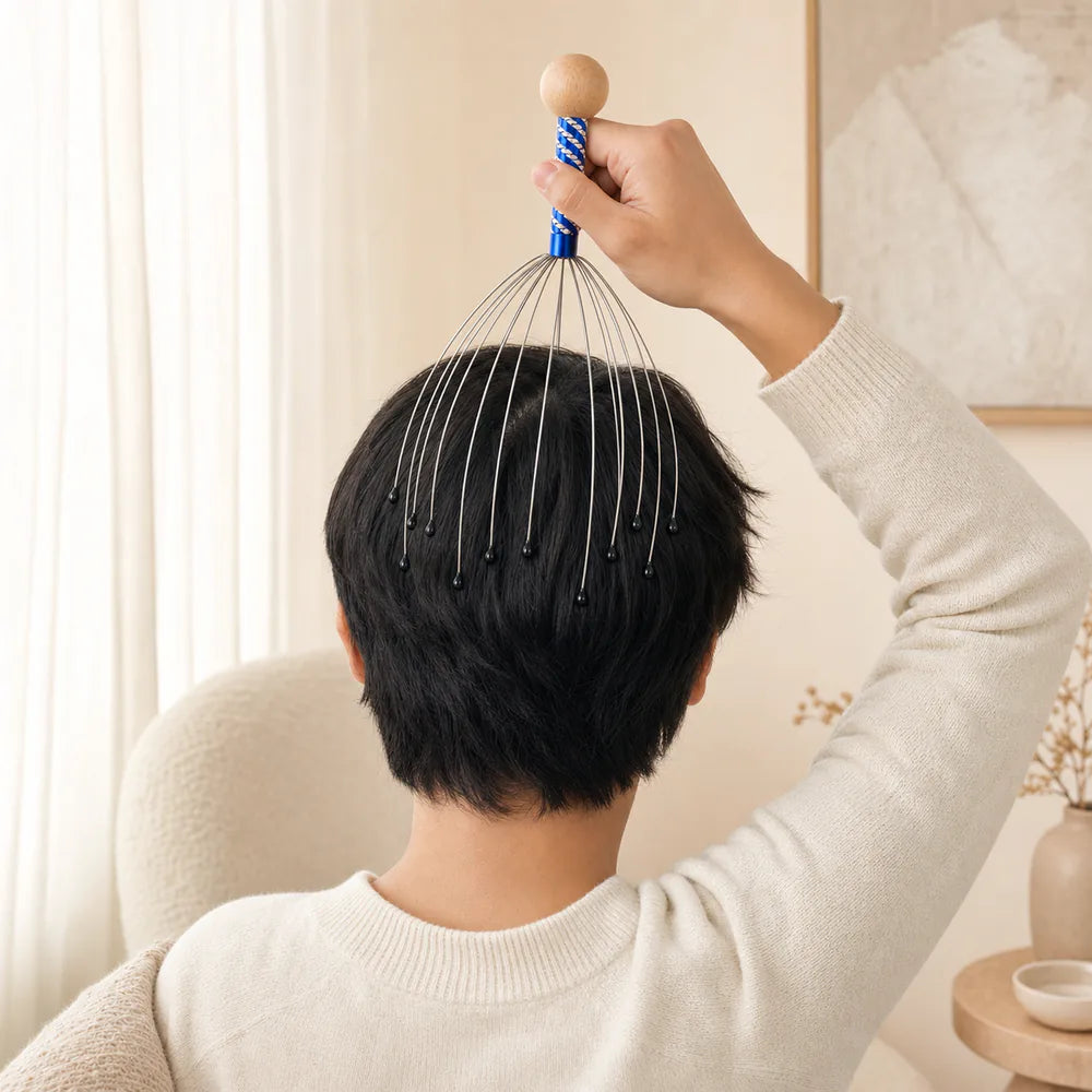 Lunea Scalp Reset – ruční masážní pomůcka na pokožku hlavy – ukázka použití
